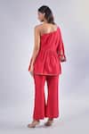 Shop_Samyukta Singhania_Red Cotton Silk Embroidered Floral Asymmetric Peplum Tunic And Pant Set _at_Aza_Fashions