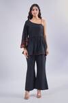 Buy_Samyukta Singhania_Black Cotton, Silk Embroidery Asymmetric Floral Peplum Tunic Set