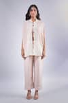 Buy_Samyukta Singhania_Peach Cotton, Silk Floral Vine Embroidered Cape And Pant Set _Online_at_Aza_Fashions