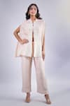 Shop_Samyukta Singhania_Peach Cotton, Silk Floral Vine Embroidered Cape And Pant Set _Online_at_Aza_Fashions