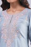Shop Samyukta Singhania Blue Cotton, Silk Embroidery Round Neck Floral Dori Kurta Set Online at Aza Fashions Shop_Samyukta Singhania_Blue Cotton, Silk Embroidery Round Neck Floral Dori Kurta Set_Online_at_Aza_Fashions