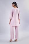 Shop_Samyukta Singhania_Pink Cotton, Silk Embroidery Round Neck Floral Dori Kurta And Pant Set_at_Aza_Fashions
