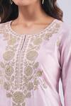Buy_Samyukta Singhania_Pink Cotton, Silk Embroidery Round Neck Floral Dori Kurta And Pant Set