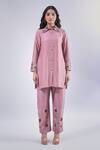Samyukta Singhania_Pink Cotton, Silk Embroidery Collared Flower Kurta And Pant Set_Online_at_Aza_Fashions