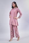 Buy_Samyukta Singhania_Pink Cotton, Silk Embroidery Collared Flower Kurta And Pant Set_Online_at_Aza_Fashions