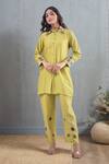 Buy_Samyukta Singhania_Green Cotton, Silk Embroidery Collared Flower Kurta And Pant Set_at_Aza_Fashions