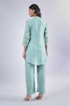 Shop_Samyukta Singhania_Green Cotton, Silk Embroidery Mandarin Collar Thread Flower Kurta And Pant Set_at_Aza_Fashions