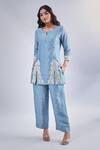 Shop_Samyukta Singhania_Blue Cotton, Silk Embroidery Round Neck Floral Paisley Kurta And Pant Set_Online_at_Aza_Fashions