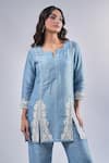 Buy_Samyukta Singhania_Blue Cotton, Silk Embroidery Round Neck Floral Paisley Kurta And Pant Set