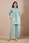 Buy_Samyukta Singhania_Green Cotton, Silk Embroidery Round Neck Floral Paisley Kurta And Pant Set_at_Aza_Fashions