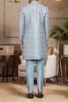 Shop_Arihant Rai Sinha_Blue Silk, Polyester, Faux Leather Sequins, Geometric Sherwani Kurta Set _at_Aza_Fashions