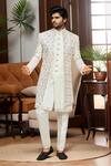 Buy_Arihant Rai Sinha_Off White Silk, Faux Leather Sequins, Embroidery Sherwani Kurta Set _Online_at_Aza_Fashions