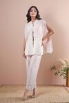 Buy_Samyukta Singhania_Peach Cotton, Silk Floral Vine Embroidered Cape And Pant Set _at_Aza_Fashions