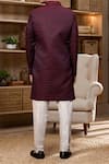 Shop_Arihant Rai Sinha_Maroon Jacquard, Faux Leather, Silk Quatrefoil Pattern Sherwani And Aligadhi Pant _at_Aza_Fashions