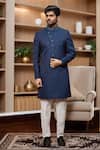 Buy_Arihant Rai Sinha_Blue Jacquard, Silk Quatrefoil Jaal Sherwani And Aligadhi Pant _at_Aza_Fashions