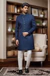 Buy_Arihant Rai Sinha_Blue Jacquard, Silk Quatrefoil Jaal Sherwani And Aligadhi Pant _Online_at_Aza_Fashions