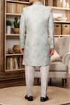 Shop_Arihant Rai Sinha_Blue Jacquard, Silk Embroidery Floral Paisley Sherwani With Aligadhi Pant _at_Aza_Fashions