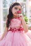 Shop_PNK Isha Arora (Pink)_Pink Tulle, Silk, Cotton Ribbons Embroidered High Low Dress _at_Aza_Fashions