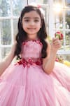 Buy_PNK Isha Arora (Pink)_Pink Tulle, Silk, Cotton Ribbons Embroidered High Low Dress _at_Aza_Fashions
