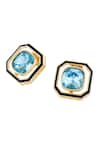 Isharya Blue Crystals E-coated Aquamarine Stud Earrings Online at Aza Fashions Isharya_Blue Crystals E-coated Aquamarine Stud Earrings_Online_at_Aza_Fashions