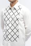 Abraham And Thakore_White Cotton Embroidery Trellis Block Print Designer Shirt _Online_at_Aza_Fashions
