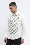 Buy_Abraham And Thakore_White Cotton Embroidery Trellis Block Print Designer Shirt _Online_at_Aza_Fashions