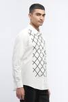 Shop_Abraham And Thakore_White Cotton Embroidery Trellis Block Print Designer Shirt _Online_at_Aza_Fashions