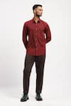 Abraham And Thakore_Red Pure Cotton Trellis Block Print Shirt _Online_at_Aza_Fashions