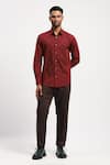 Buy_Abraham And Thakore_Red Pure Cotton Trellis Block Print Shirt _at_Aza_Fashions