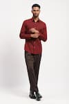 Shop_Abraham And Thakore_Red Pure Cotton Trellis Block Print Shirt _Online_at_Aza_Fashions