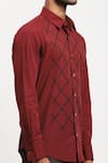 Abraham And Thakore_Red Pure Cotton Trellis Block Print Shirt _at_Aza_Fashions