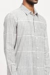 Abraham And Thakore_White Cotton Rows Block Print Shirt _at_Aza_Fashions