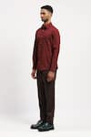 Buy_Abraham And Thakore_Red Pure Cotton Rows Block Print Collared Shirt _Online_at_Aza_Fashions