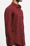 Shop_Abraham And Thakore_Red Pure Cotton Rows Block Print Collared Shirt _Online_at_Aza_Fashions