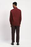 Shop_Abraham And Thakore_Red Pure Cotton Rows Block Print Collared Shirt _at_Aza_Fashions