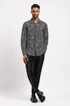 Buy_Abraham And Thakore_Black Pure Cotton Geometric, Wanton Scribbles Broken Rows Printed Shirt _at_Aza_Fashions