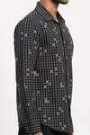 Abraham And Thakore_Black Pure Cotton Geometric, Wanton Scribbles Broken Rows Printed Shirt _at_Aza_Fashions