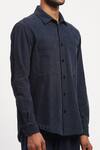 Abraham And Thakore Blue Corduroy Collared Solid Shirt Online at Aza Fashions Abraham And Thakore_Blue Corduroy Collared Solid Shirt_Online_at_Aza_Fashions