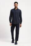 Abraham And Thakore Blue Corduroy Collared Solid Shirt at Aza Fashions Abraham And Thakore_Blue Corduroy Collared Solid Shirt_at_Aza_Fashions