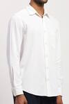Shop_Abraham And Thakore_White Corduroy Collared Plain Shirt _Online_at_Aza_Fashions