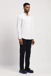 Abraham And Thakore_White Corduroy Collared Plain Shirt _at_Aza_Fashions