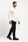 Abraham And Thakore_White Cotton Embroidery Dot Collared Shirt _Online_at_Aza_Fashions