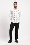Shop_Abraham And Thakore_White Cotton Embroidery Dot Collared Shirt _Online_at_Aza_Fashions