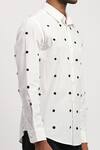 Abraham And Thakore_White Cotton Embroidery Dot Collared Shirt _at_Aza_Fashions