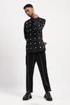 Buy_Abraham And Thakore_Black Pure Cotton Dots Pattern Embroidered Shirt _at_Aza_Fashions