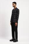 Abraham And Thakore_Black Pure Cotton Dots Pattern Embroidered Shirt _Online_at_Aza_Fashions