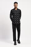 Shop_Abraham And Thakore_Black Pure Cotton Dots Pattern Embroidered Shirt _Online_at_Aza_Fashions