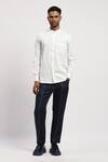 Buy_Abraham And Thakore_White Pure Cotton Geometric Crewel Embroidered Shirt _at_Aza_Fashions