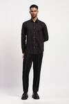 Abraham And Thakore_Black Pure Cotton Geometric Embroidered Shirt _Online_at_Aza_Fashions