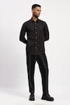 Buy_Abraham And Thakore_Black Pure Cotton Geometric Embroidered Shirt _at_Aza_Fashions